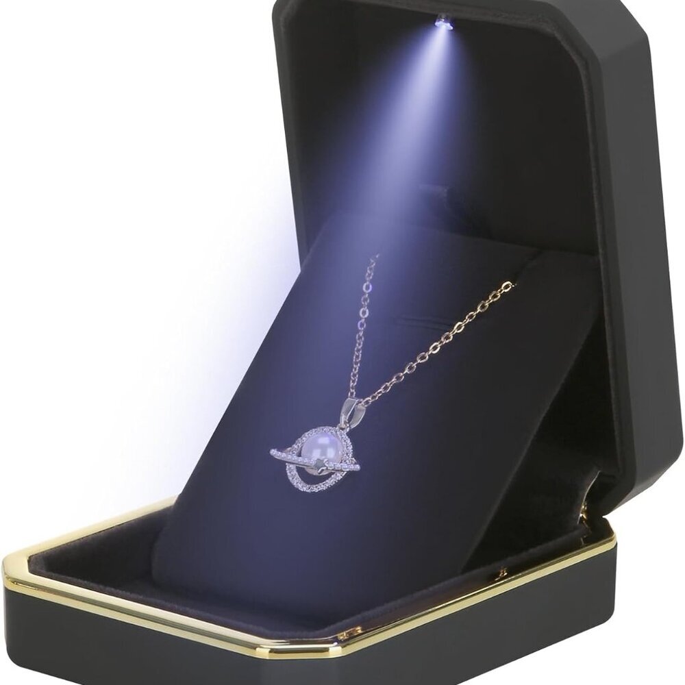Luxury LED Pendant Necklace Gift Box with LED Light, Velvet Jewelry Storage Disp